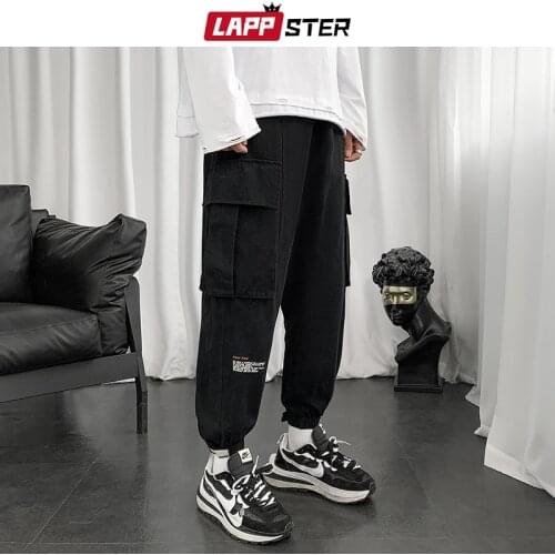 LAPPSTER Men Japanese Streetwear Cargo Pants 2021 Mens Hip Hop Black Pockets Joggers Pants Male Punk Casual Trousers Sweatpants