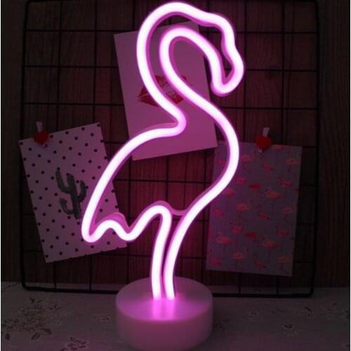 Flamingo Neon Sign Indoor Night Light with Holder Base Battery/USB Operated LED Light for Living Room Kids Toys Birthday Gifts