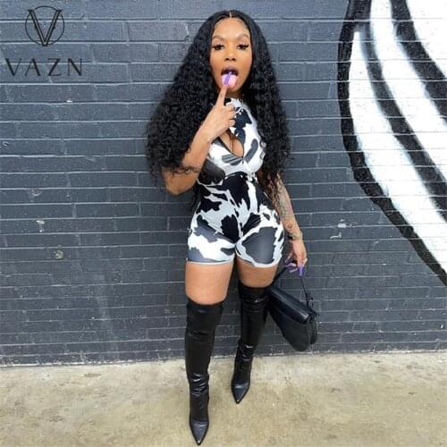 VAZN 2021 New Deep V-neck Vintage Bandage Young Sexy Soft Daily Simple Sleeveless High Waist Women Pencil Playsuits