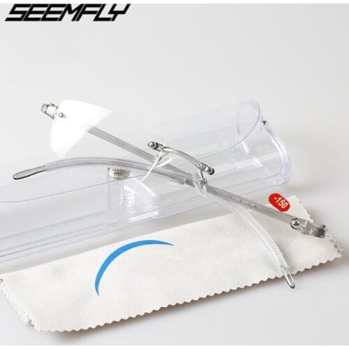 Seemfly Classic Rimless TR90 Finished Myopia Glasses Fashion Student Short Sight Eyewear -1.0 -1.5 -2.0 -2.5 -3.0 -3.5 -4.0 2019