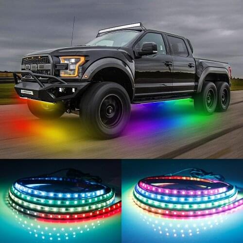 OKEEN 12V Bluetooth App Control Flowing RGB LED Strip Light Under Car Tube Underglow Underbody System Neon Light Atmosphere Lamp