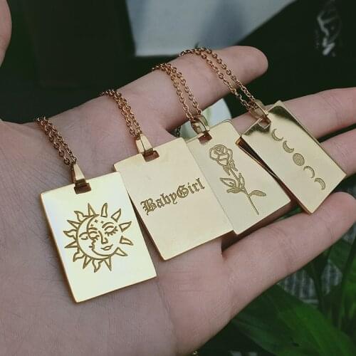 Goth Tarot Card Sun Moon Necklace For Women Friends Gold Stainless Steel Chain Babygirl Sun Flower Necklace Birthday Jewelry BFF