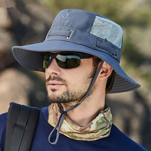 Men Flat Cap Summer Mesh Breathable Bucket Hats Mens Panama Fishing Cap Wind Rope Fixed Couple Climbing Travel Hat Womens Hat