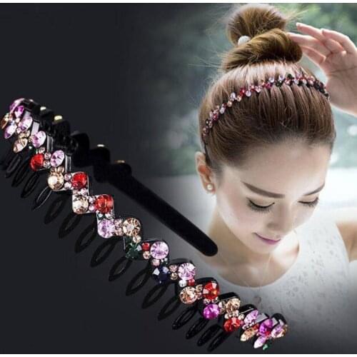 Hairbands Non-slip Bezel Colorful Rhinestone Flower Water Ripple Hair Hoop Headband for Women Hair Band Hair Accessories