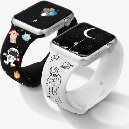 Printing Silicone Strap For Apple Watch band 44mm 40mm Iwatch band 38mm 42mm belt Bracelet correa For apple Watch 6 SE 5 4 3