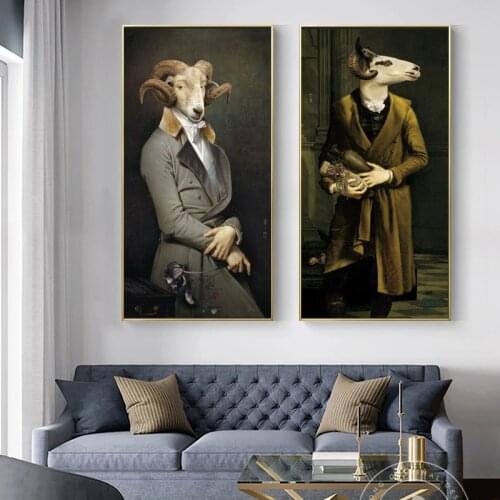 Retro Art Gentleman Goat In Suit Poster And Prints Vintage Funny Animal Canvas Painting On Wall Art For Home Living Room Decor