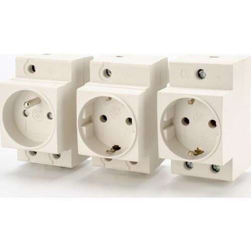 AC Socket European stardand German France type DIN Rail Mount AC Power Modular Socket 10-16A 250V