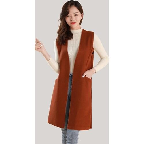 Solid V-Neck Woollen cloth Vest women Fashion chic Sleeveless large size 4XL long coat female 2021 new Korean Mom spring tops