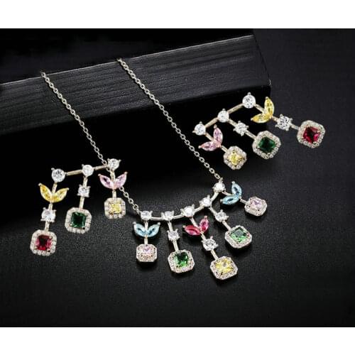 SINZRY new luxury shinning cubic zircon chokers necklace earring fashion Jewelry sets for women