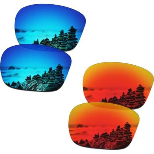 SmartVLT 2 Pairs Polarized Sunglasses Replacement Lenses for Oakley Sliver Ice Blue and Fire Red