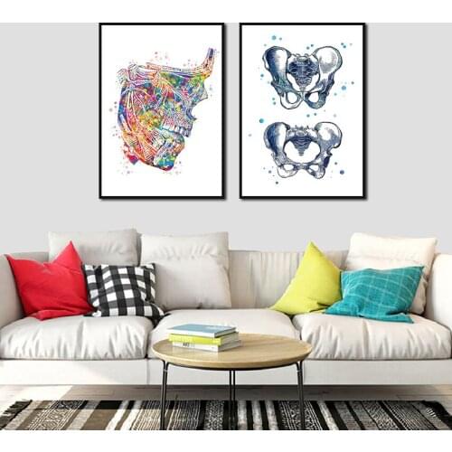 Modern Abstract Human Head Skull Canvas Painting Wall Art Watercolor Picture Poster Print Wallpaper Living Room Decoration