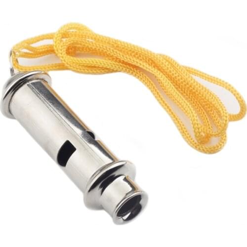 10Pcs Outdoor Survival Whistle Silver Metal with Neck Chain Lanyard Referee Police Lifesaving Security Whistles Wholesale