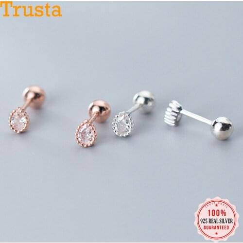 Trustdavis 925 Sterling Silver Fashion Water Drop CZ Bead Screw Stud Earrings For Women Wedding Minimalist Fine Jewelry DS1114