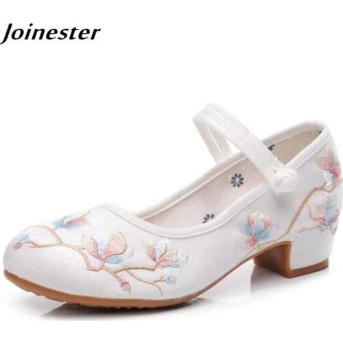 Retro Embroider Women Pumps Flower Dancing Shoes Ladies Vintage Dress Shoe Summer Mary Jane Slingbacks Ethnic Strap Ladies Pump