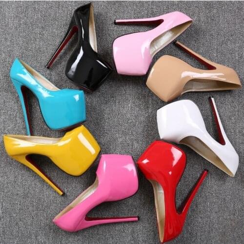 Plus Size 35-44 Spring Autumn New Office Lady Elegant Shoes For Woman Patent Leather Slip On Platform High Heels 18cm DB0008