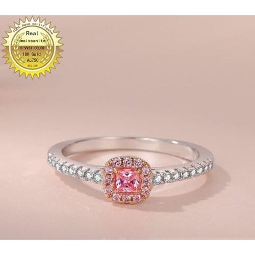 Solid 18K Gold 1ct pink Moissanite Diamond Ring D color VVS With national certificate 005