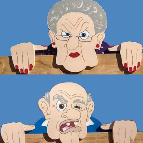 Garden Fence Decor Nosy Grandpa Grandma Garden Illustration Exterior Fence Outdoor Decoration Art Yard Illustration Cute Gift