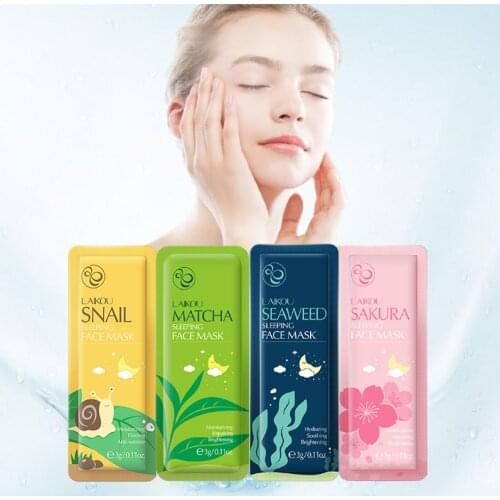 4PCS LAIKOU Sakura Snail Seaweed Moisturizing Sleeping Mask Cream Portable Face Mask Anti Wrinkle Hydrating Nourishing Skin Care