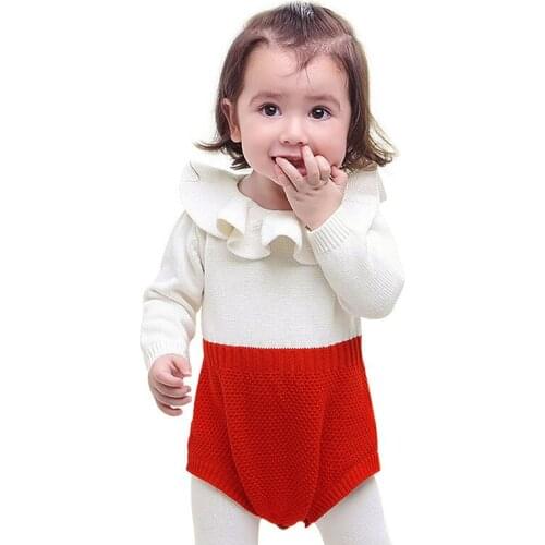 Toddler Girl Knitted Sweater Baby Winter Cute Cotton Ruffles Button Crotch Romper Pullover Pit Sweaters for Little Girl Boy12M