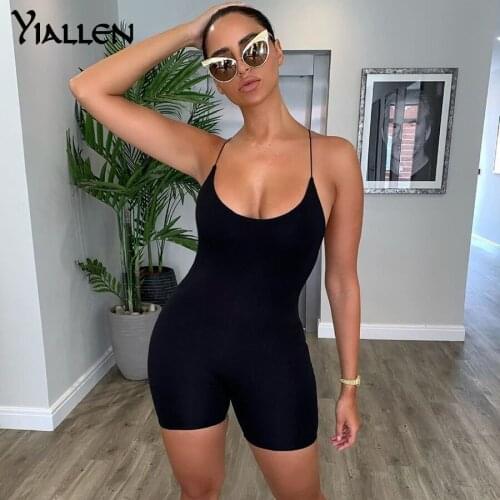 Yiallen Black Skinny Summer Sports Sleeveless Street Woman Backless Rompers Bar Club Bodycon Bodysuit En Jumpsuits Body Femme