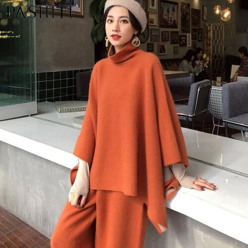 2021 Women Sweaters Autumn Winter Knitted Tracksuit Female Turtleneck Pullover 2 Piece Set Pant Ladies Sporting Suits Y221
