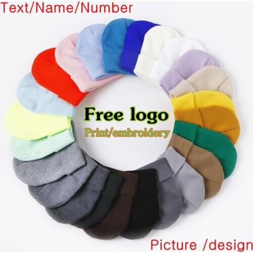 1pc custom diy logo Winter solid unisex solid knitted beanies skullcap Adult men and women acrylic skullies hat caps