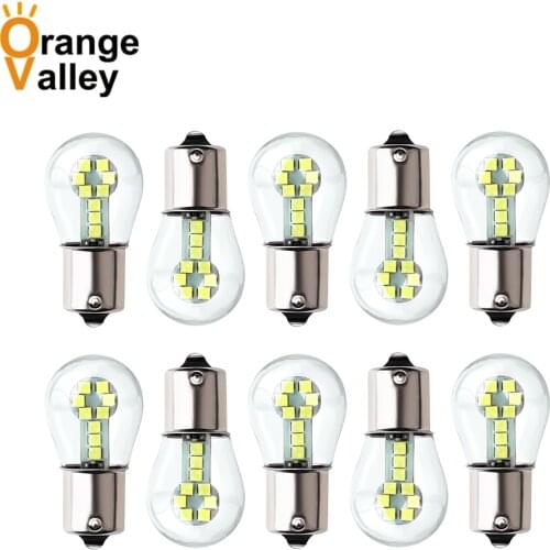 10Pcs P21W 1156 BA15S LED Bulbs Car Lights 1157 BAY15D Turn Signal Reverse Brake Light R5W 3030 LEDs Automobiles Lamp DRL