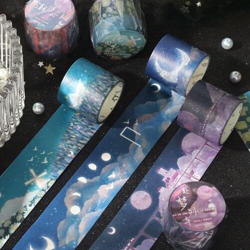 3 m/Roll Dream Night Sky Washi Tape Moon Whale Adhesive Tape DIY Scrapbooking Sticker Label Japanese Masking tape