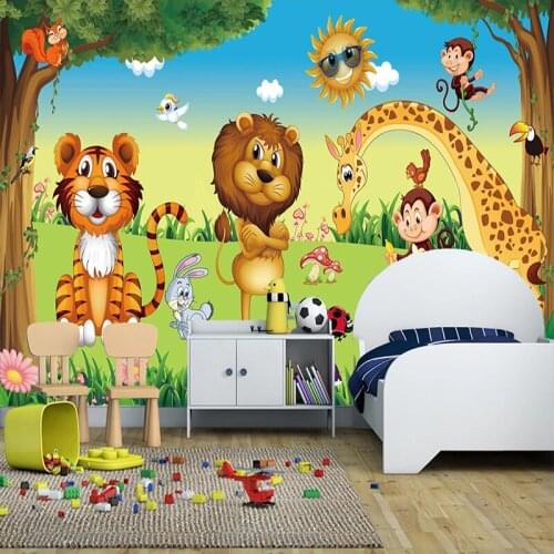Dropship Custom 3D Photo Wallpaper Lion Tiger Giraffe Animal Forest 3D Poster Large Mural Wallpaper Kids Wall Paper Bedroom