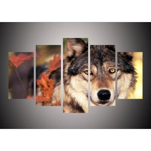 5 Panels HD Printed Modular Painting Animal Forest Wolf Canvas Print Art Modern Home Decor Wall Art Picture For Living Room