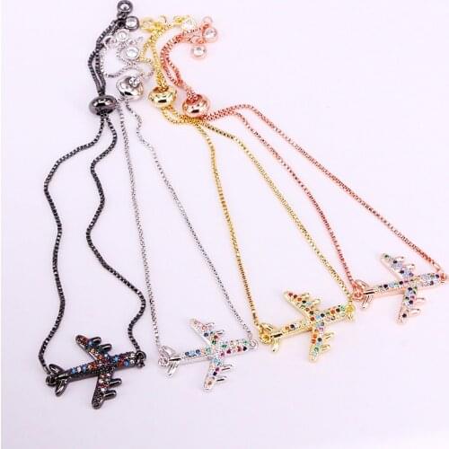6PCS, Hot Fashion Rainbow CZ Colorful Zirconia Plane Adjusted Link Chain Bracelets