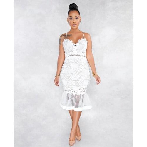 AHVIT Sheer Mesh See Through Lace Womens Bodycon Dress Sleeveless Deep V Neck Ruffles Patchwork Fashion Party Dress ME-Q218