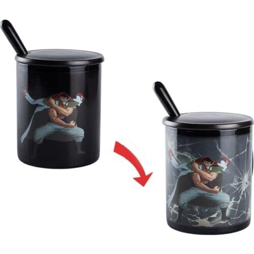 Anime Edward Newgate Cartoon ONE PIECE Color Changing Mug & Cover & Spoon Figure Ceramic Magic Heat Reveal Coffee Milk Cup Gifts
