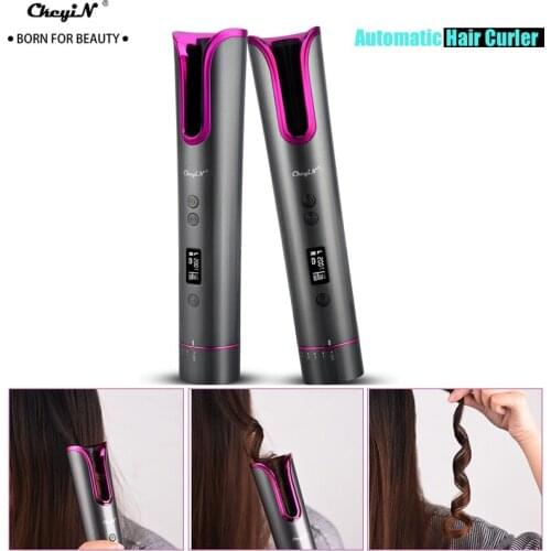 Automatic Hair Curler Ceramic Cordless Curling Iron Rechargeable Hair Waver Tongs Auto Rotating LED Display Portable Curling 50