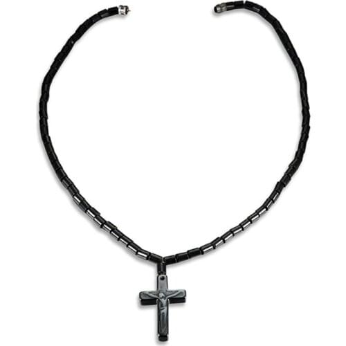Black Hematite Magnetic Therapy Cross Pendant Necklace Neck Pain Relief Jewelry