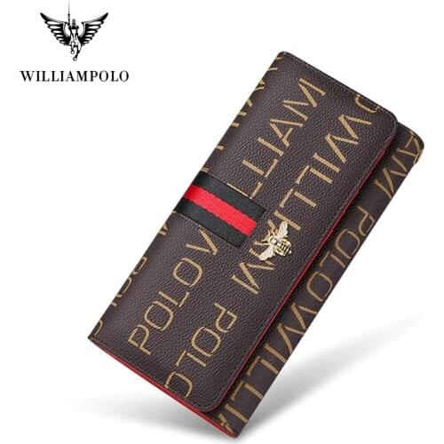 WilliamPolo long wallte women Bifold High capacity Multi-card phone Money purses lady casul PVC synthetic leather