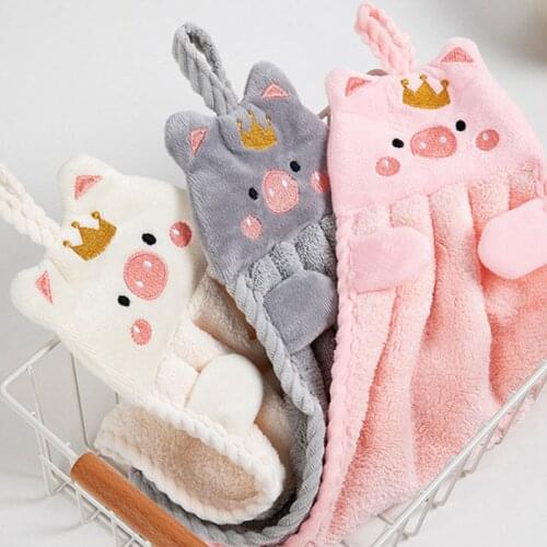 For Household Hand Towel Soft Korean Style Embroidery Kitchen Supplies Handkerchief Cartoon Pig Wall Mounted 2Pcs/Pack