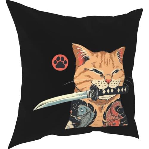 Catana Kissenbezüge Hause Retro Japanischen Katze Samurai Kissen Fall Lustige Dekorative Kissen 45*45cm