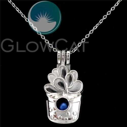 K810 33mm Green Potted Plant Beads Cage Making Perfume Essential Oil Pearl Cage Locket Jewelry