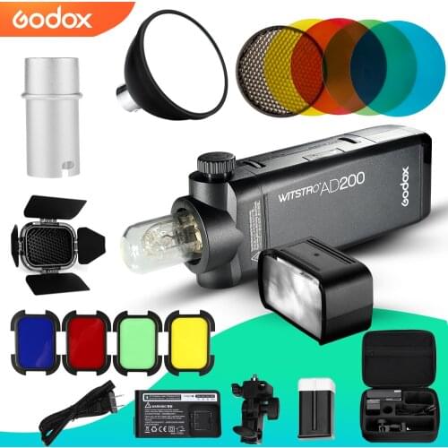 Godox AD200 Speedlite Flash Kit 200Ws 2.4G TTL Pocket Flash Strobe 1/8000 HSS 2900mAh Lithimu Battery and Bare Bulb,BD-07
