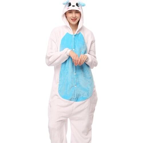 Animals Rabbit Costume Adult Men Onesies Kigurumi Flannel Women Anime Jumpsuit Disguise Onepiece Hooded Suit