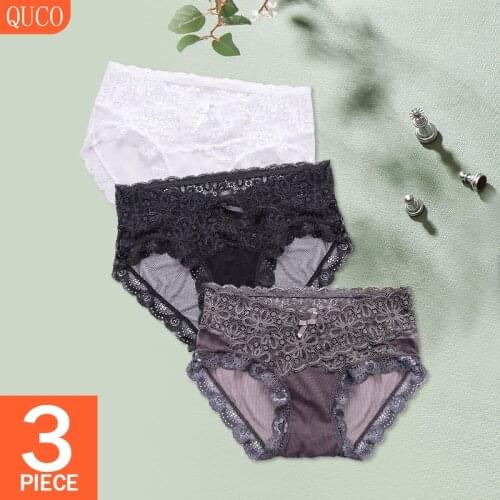 QUCO Brand 3 Pcs/lot Seamless Womens Underwear Set Sexy Lace Panties Women Briefs Breathable Adult Lingerie Sexy Thongs Hot