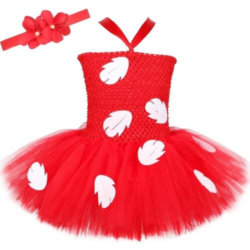 Red Hawaiian Princess Tutu Dress Leaves Baby Girls Luau Birthday Party Dress New Year Christmas Halloween Lilo Costume for Kids
