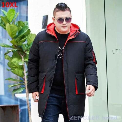 Large size big pockets brand mid-length down jacket mens down jacket hoodie men extra large long winter coats 10XL 9XL