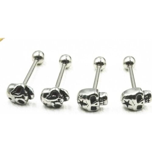 LO50pcs Surgical Steel PUNK EMO skull starTongue Ring Bar Nipple Barbells Body Piercing 14G~1.6mm NEW Arrived DIY