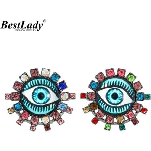 Best Lady Trendy Unique Colorful Eyes Earrings for Women Ethnic Crystal Shiny Stud Earrings Wedding Jewelry Party Gift Wholesale