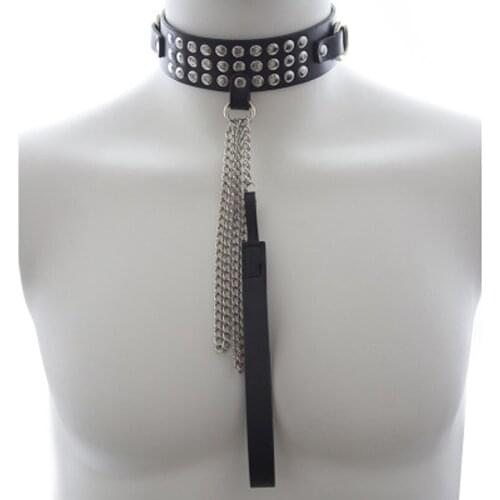 Trendy Female Choker Metal Chain Tassel Choker Necklace Goth Punk Black Leather Studded Buckle Belt Collar Necklace For Women