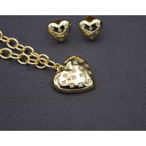 Fashion Gold Color Jewelry Sets small heart Cubic Zirconia Earrings charm Pendant Choker Necklace Wedding bridal Dubai jewellery