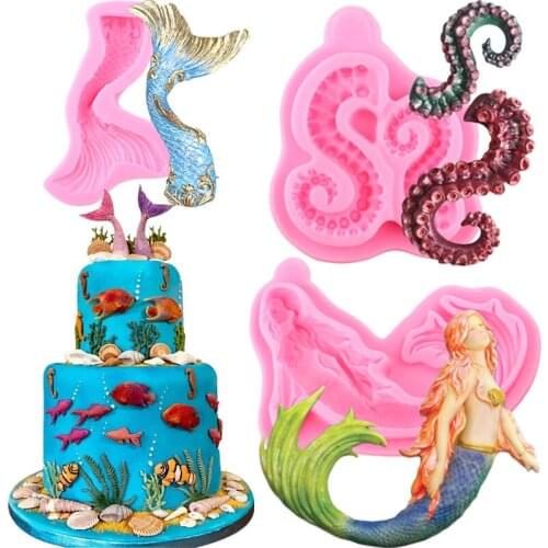 Sea Animals Series Cake Border Silicone Mold Cupcake Topper Fondant Cake Decorating Tools DIY Candy Polymer Clay Chocolate Molds