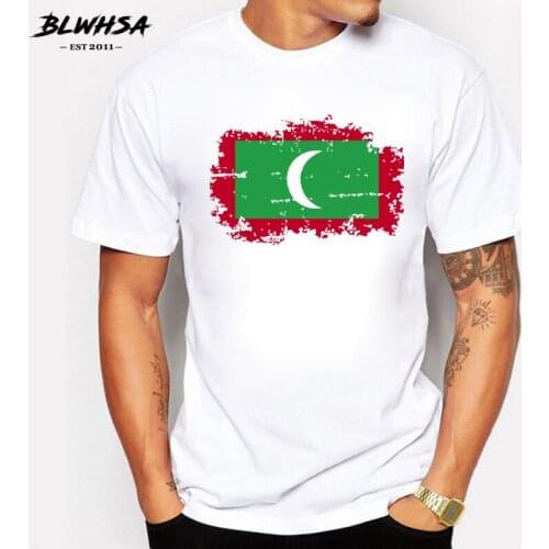 BLWHSA Maldives Mens T Shirt Hip Hop Maldive National Flag Nostalgic Style 100% Cotton T-shirt Fitness Clothing Tee Country Flag